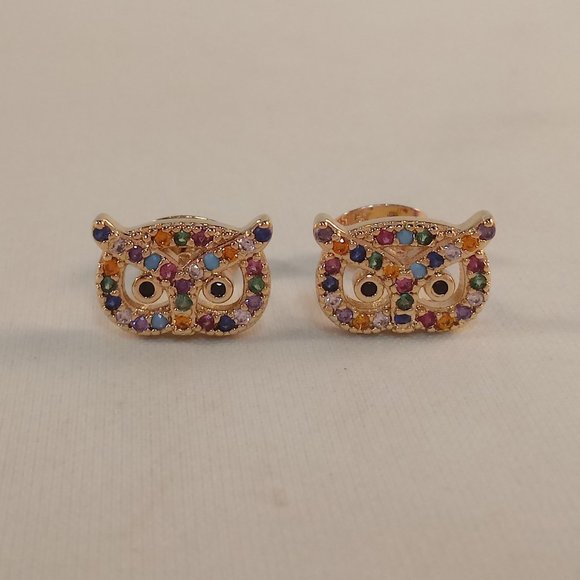 18K Yellow Gold Filled Owl Multi Color Diamond Zircon Stud Earrings Gift - Picture 3 of 8